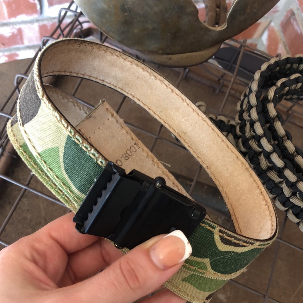 Volcom brass belt buckle with 2 military belts